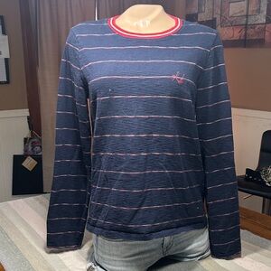 Rag & Bone Navy Long-Sleeve Crewneck Shirt with Thin Stripes - Cotton
